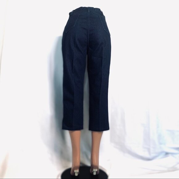 VINTAGE HER DARK BLUE DENIM CROP CAPRI HIGH RISE JEANS WOMEN SIZE 32 TAW… - Picture 4 of 15